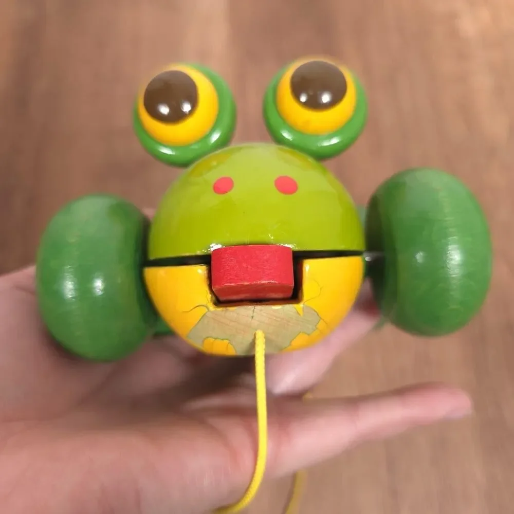 Walter Spielwaren Wooden Pull Along Toy Bundle Frog + Caterpillar West Germany‎